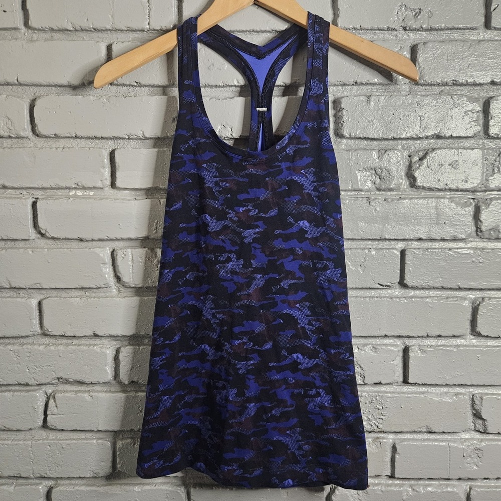 Lululemon Womens Tank 6 Cool Racerback II‎ Mini Hounds Camo Emperor Blue Black